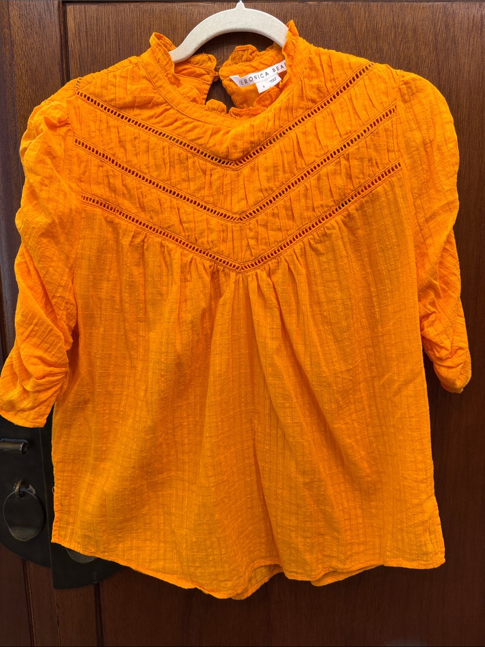 Veronica Beard Bright Orange Eyelet-Yoke Blouse Size 8